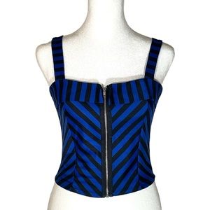 Women’s blue and black zip up stripe tank top size M